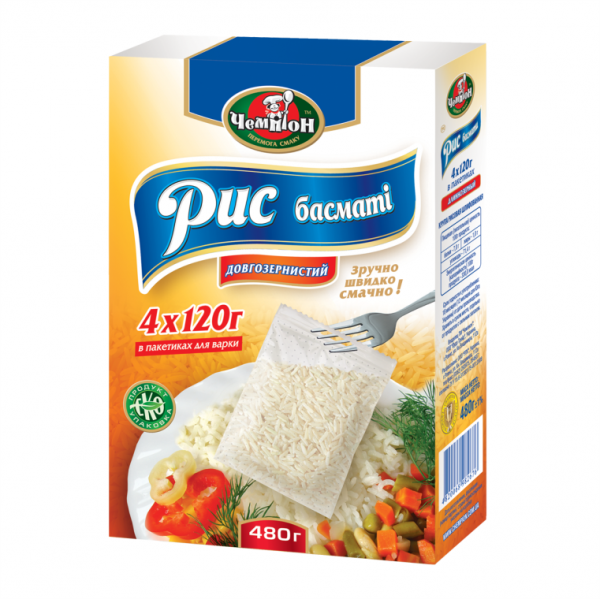 Рис довгозернистий Басматі ЧЕМПІОН, 480г (4х120г)